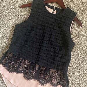 Greylin Anthropologie Layered Lilith Tank -Black Lace Overlay with Pink Lining S